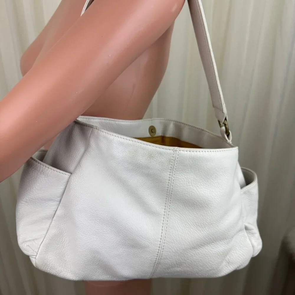 HOBO Cream Leather Hobo Shoulder Bag